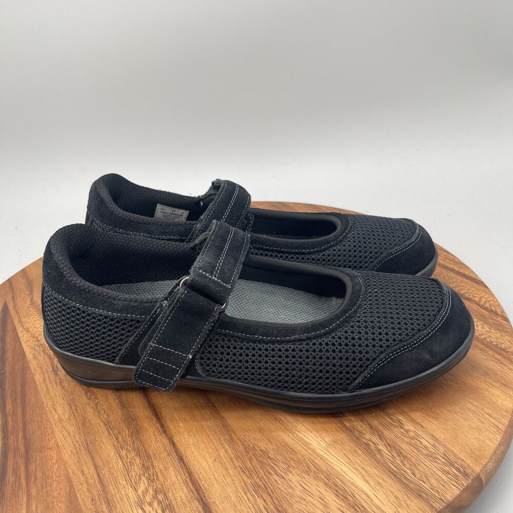 Orthofeet Shoes Womens Size 11 M Black Suede Mesh Mary Jane Casual Comfort